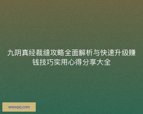 九阴真经裁缝攻略全面解析与快速升级赚钱技巧实用心得分享大全