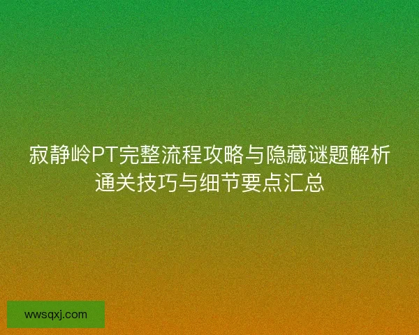 寂静岭PT完整流程攻略与隐藏谜题解析通关技巧与细节要点汇总