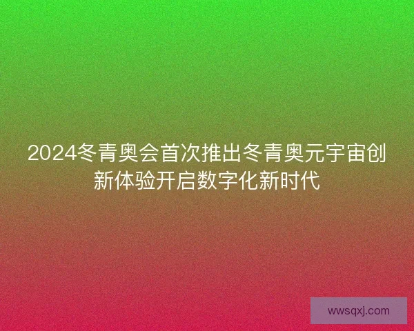 2024冬青奥会首次推出冬青奥元宇宙创新体验开启数字化新时代