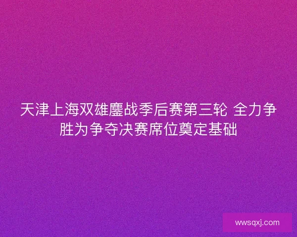 天津上海双雄鏖战季后赛第三轮 全力争胜为争夺决赛席位奠定基础
