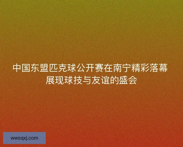 中国东盟匹克球公开赛在南宁精彩落幕 展现球技与友谊的盛会