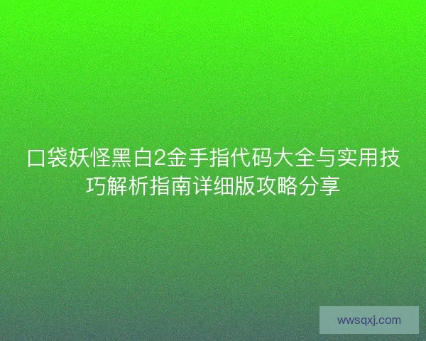 口袋妖怪黑白2金手指代码大全与实用技巧解析指南详细版攻略分享